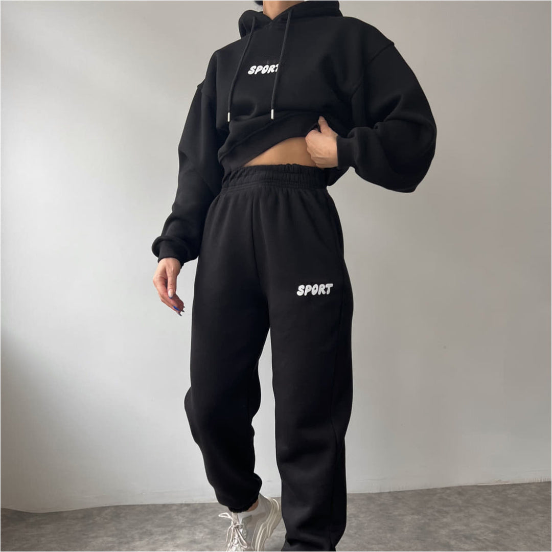 Levoire | Ensemble de Sport à Imprimé Huppari-Tendu-Tendance à Deux Pièces noir