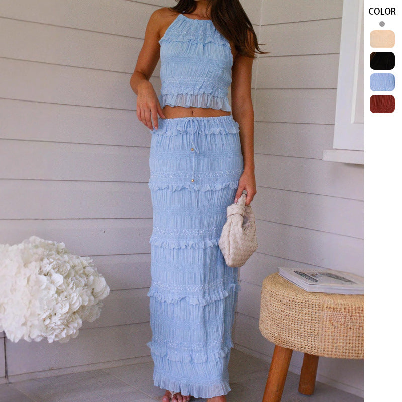 Ensemble haut et jupe maxi pour femme avec détails à volants Levoire