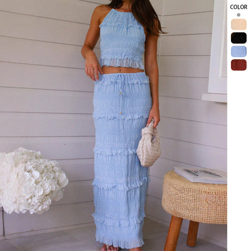 Ensemble haut et jupe maxi pour femme avec détails à volants Levoire