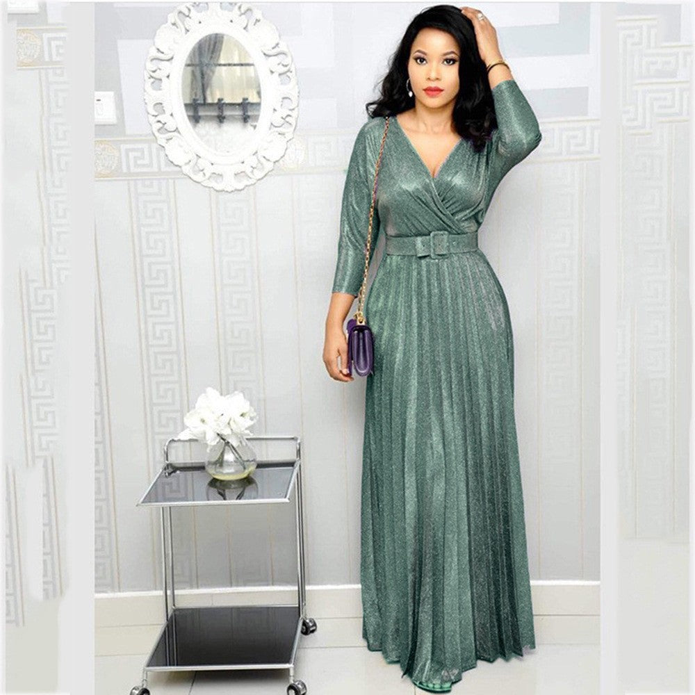 Levoire | Jupes A-ligne élégante avec ceinture en tissu brillant Pfauven Vert