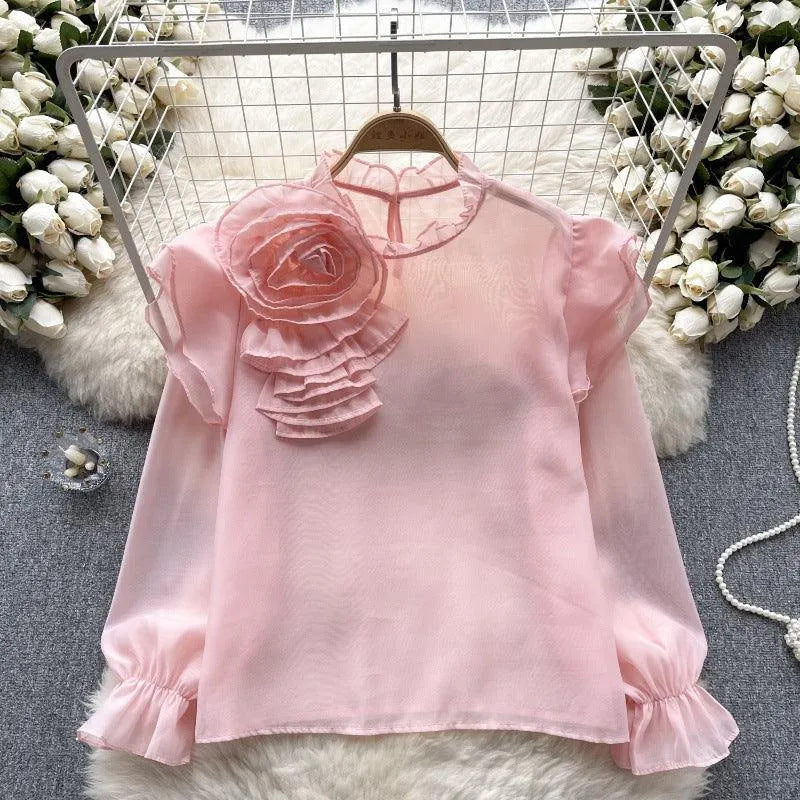 Levoire | Dolce Chiffon-blouse à manches bouffantes Rosa Taille libre
