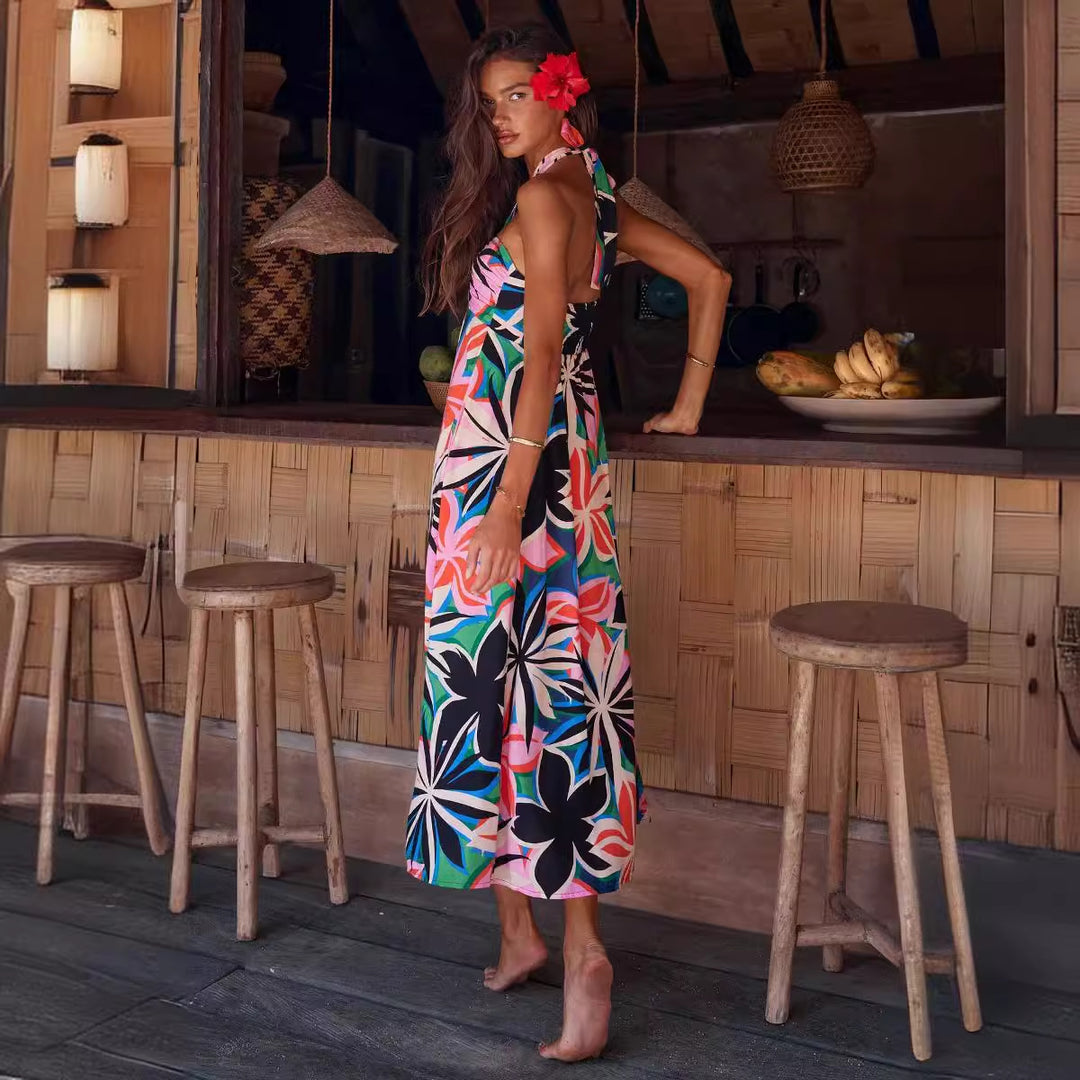 Robe maxi femme avec encolure extensible sans bretelles et imprimé floral Levoire