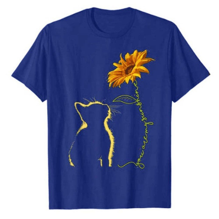 T-shirt femme avec motif créatif de chat et de tournesol Levoire