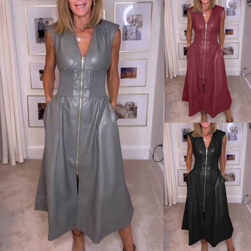Levoire | Robe en cuir PU sans manches avec fermeture éclair