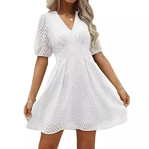 Robe femme avec manches bouffantes ¾ et décolleté en V Levoire