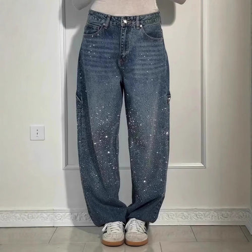 Jeans baggy décontractés pour femmes avec appliqués scintillants Levoire