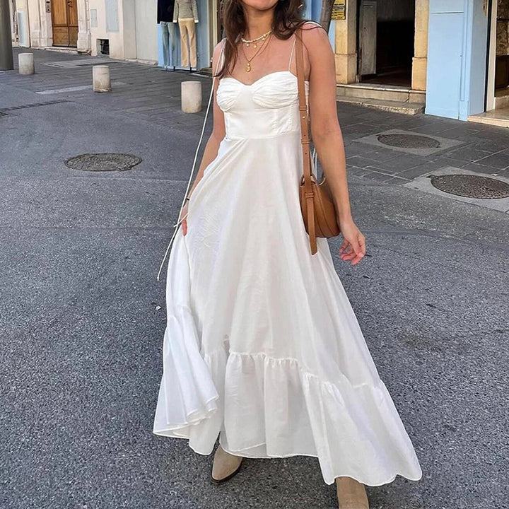 Robe maxi femme avec bretelles tombantes et jupe volumineuse Levoire