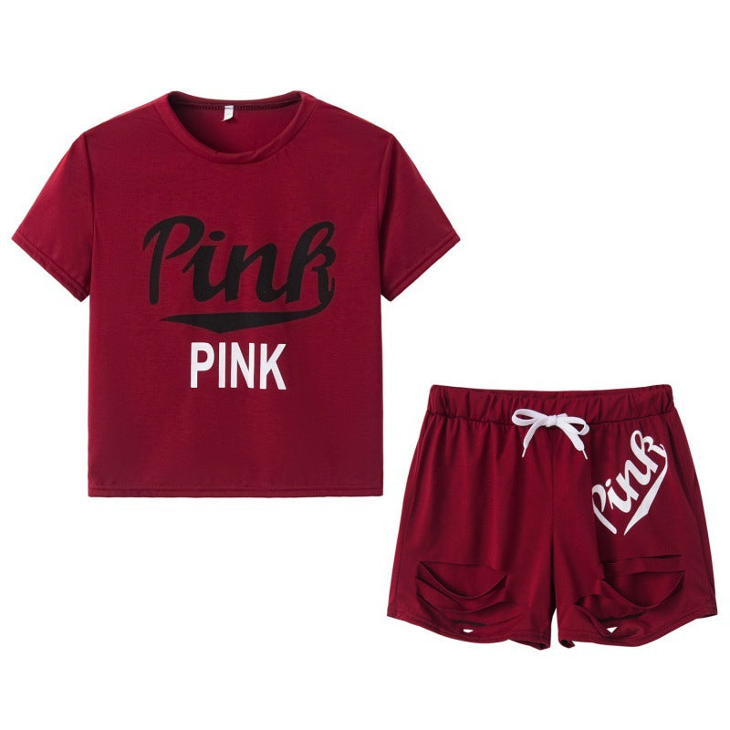 Ensemble t-shirt et short pour femmes sportif avec coupe décontractée et imprimés contrastés Levoire