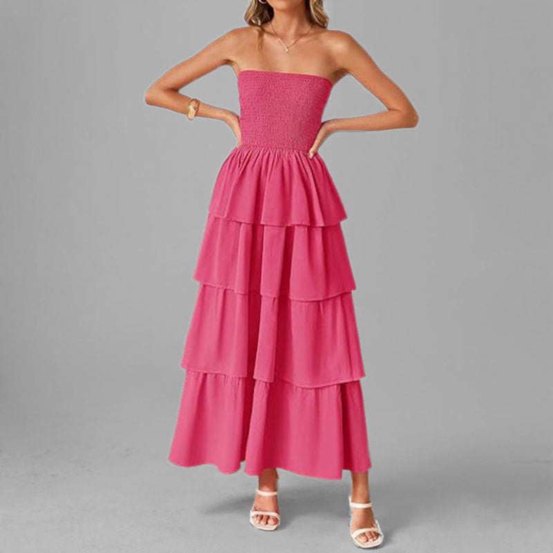 Robe maxi femme avec design à épaule dénudée et jupe volumineuse à volants Levoire
