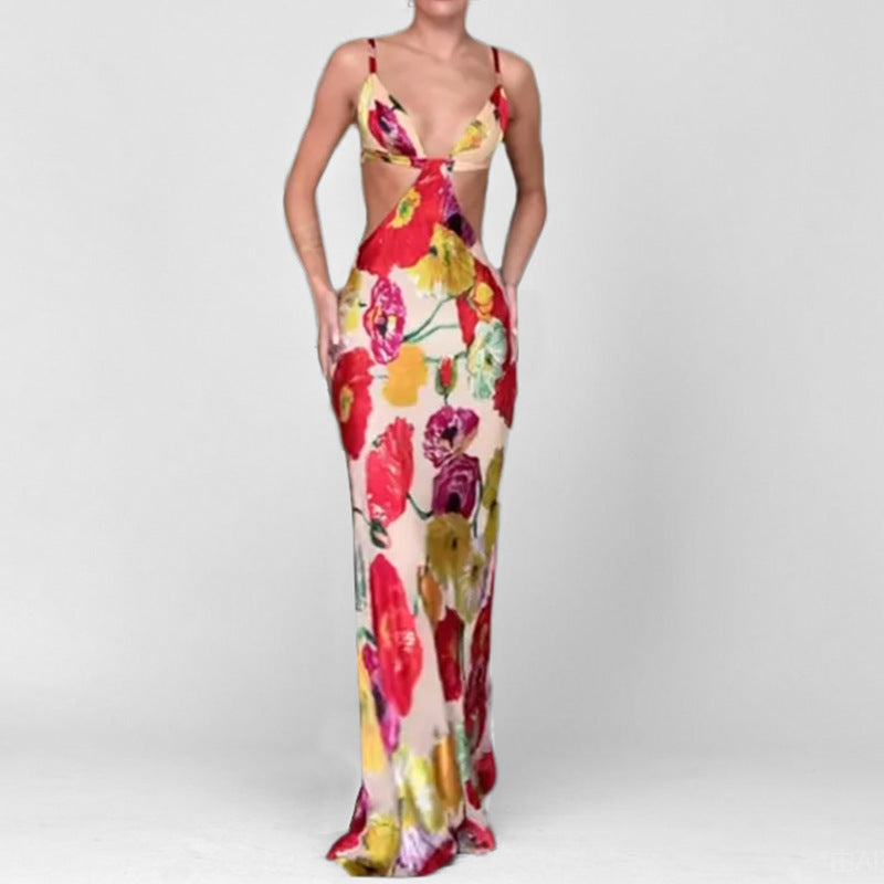 Robe Maxi Élégante Femme avec Découpe Florale et Design Découpé Levoire