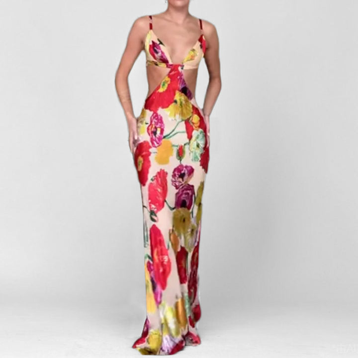 Robe Maxi Élégante Femme avec Découpe Florale et Design Découpé Levoire