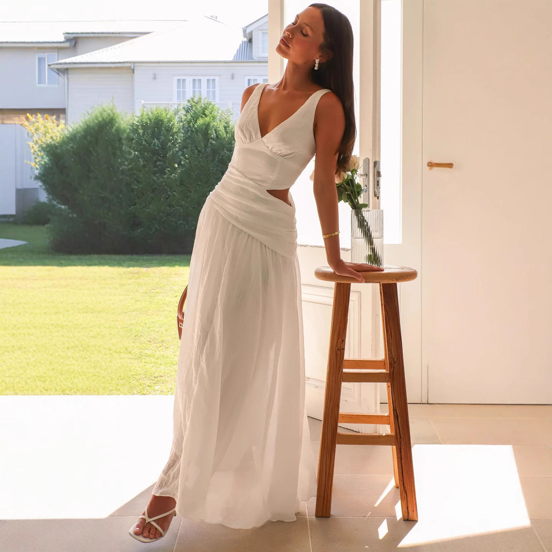 Robe Maxi Femme avec Détails Découpés et Jupe Flottante Levoire