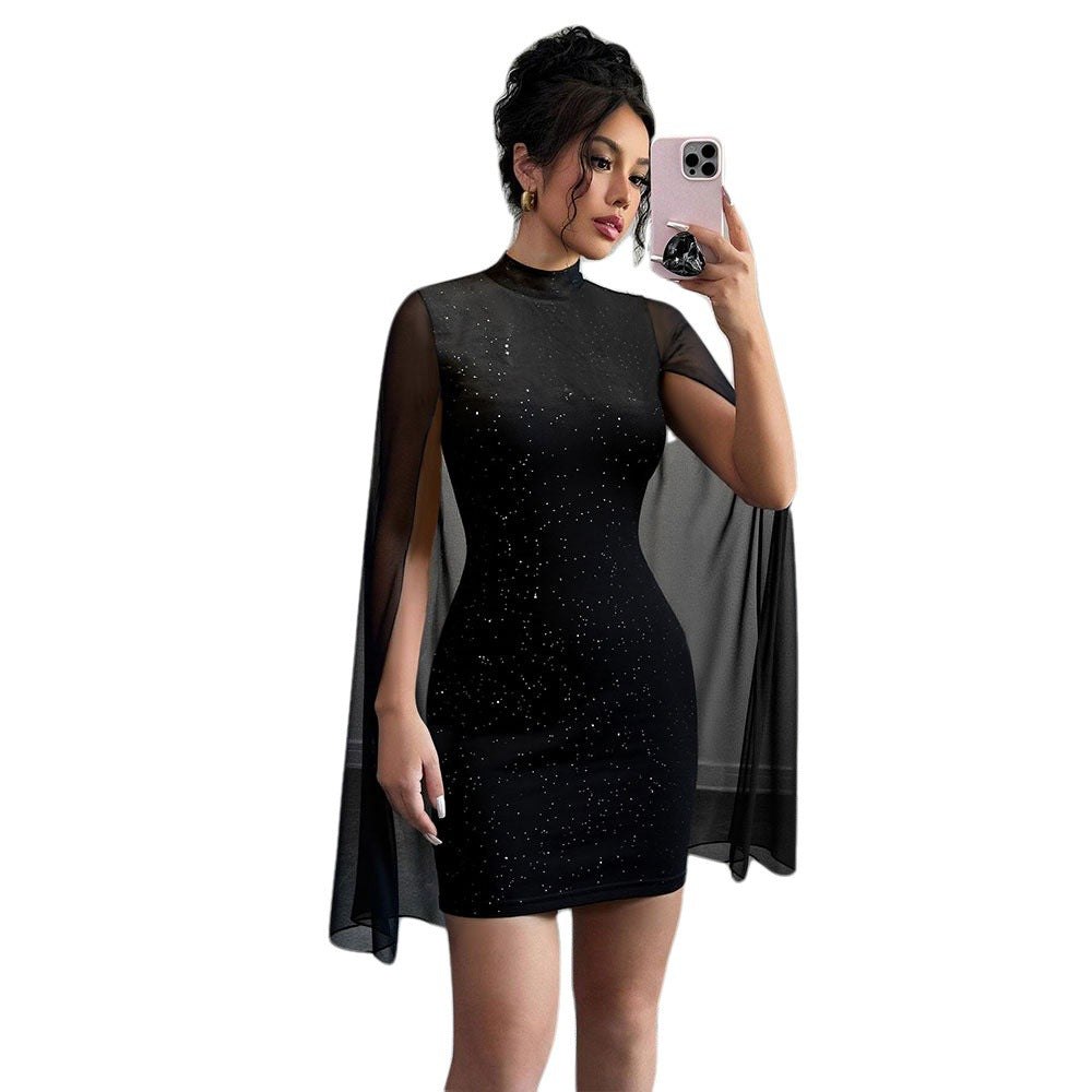 Robe de cocktail pour femmes avec superpositions transparentes et accents pailletés Levoire