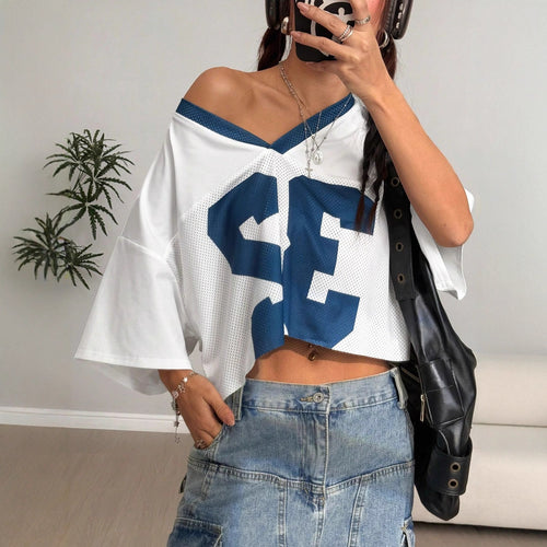 T-shirt de sport pour femme à coupe ample avec décolleté en V et mesh tout autour Levoire