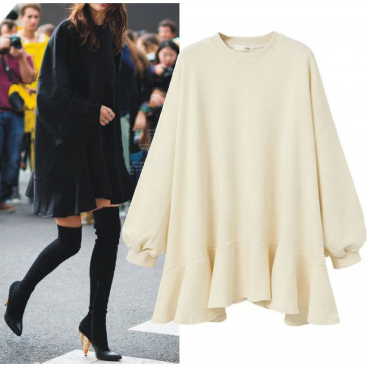 Robe sweat-shirt surdimensionnée pour femmes avec ourlet volumineux à volants Levoire
