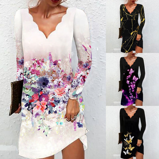 Levoire | Chic Imprimé Ondulé Col V Manches Longues