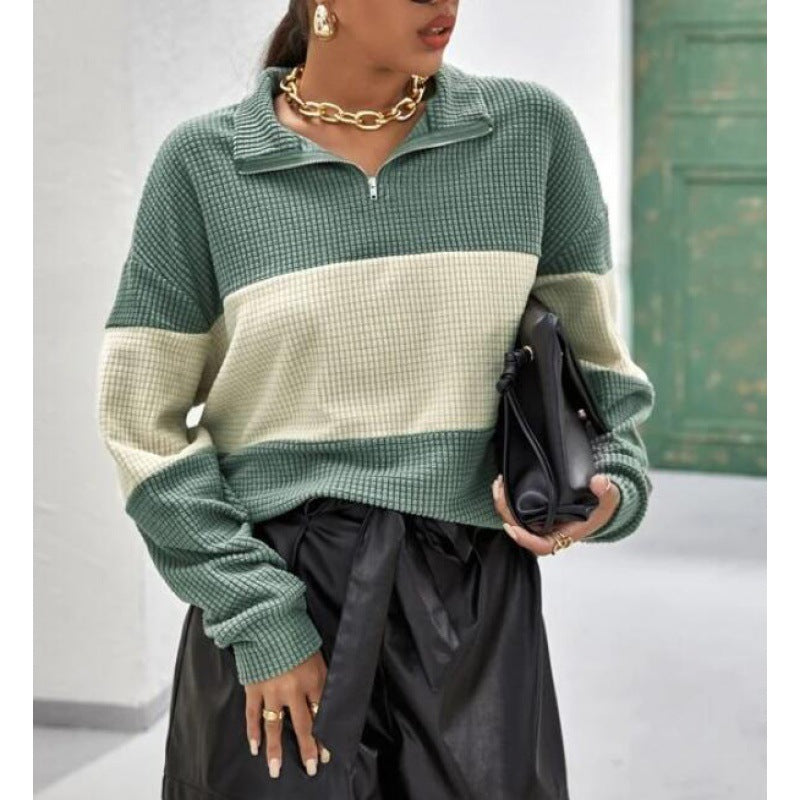 Sweat femme avec fermeture éclair et rayures en bloc Levoire