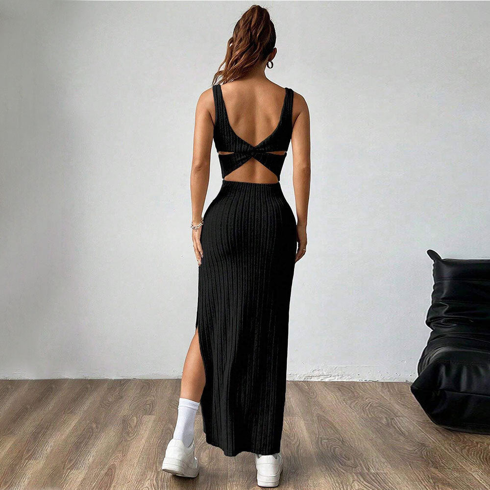 Robe maxi pour femmes avec motif à côtes élégant et fente latérale Levoire