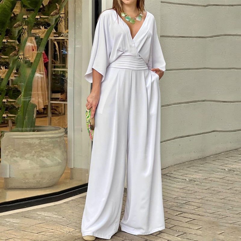 Combinaison élégante pour femmes taille haute avec jambes larges et manches kimono Levoire
