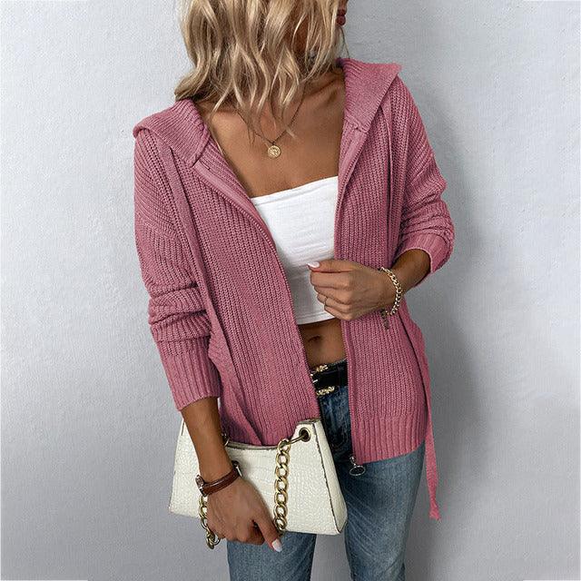 Levoire | Veste À Capuche Tricotée Zippée Pour Femmes Rosa