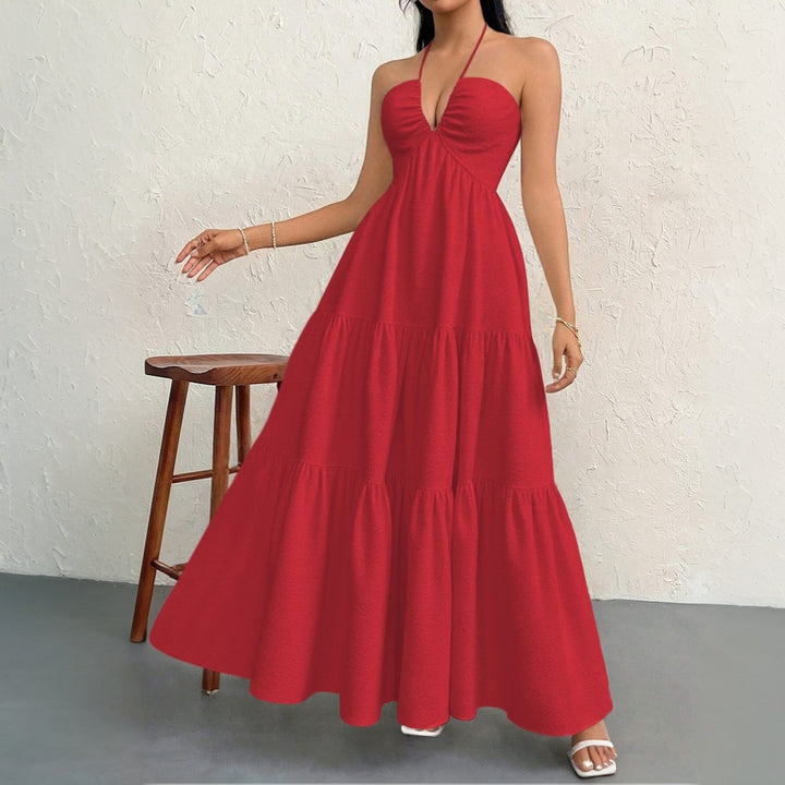 Robe maxi femme avec décolleté V profond et volants Levoire