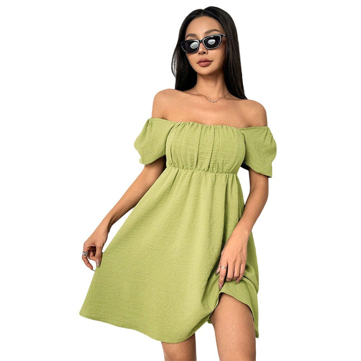 Robe d'été femme à épaules dénudées avec manches bouffantes et fente latérale Levoire