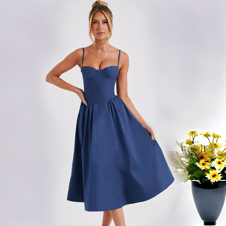 Robe midi pour femme avec décolleté en cœur esthétique et jupe évasée Levoire
