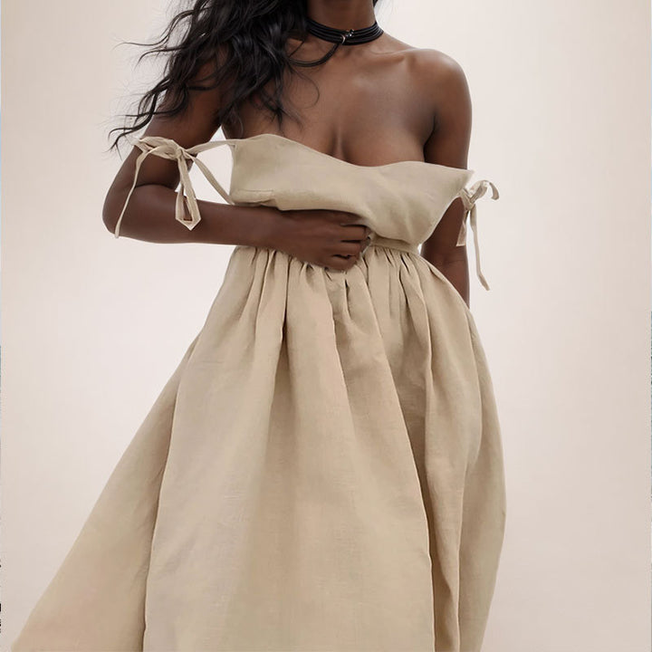 Robe longue en lin pour femmes avec décolleté en V profond et taille cintrée Levoire