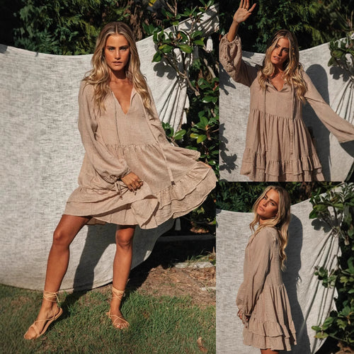 Robe décontractée pour femmes avec des manches volumineuses et des détails en volants Levoire