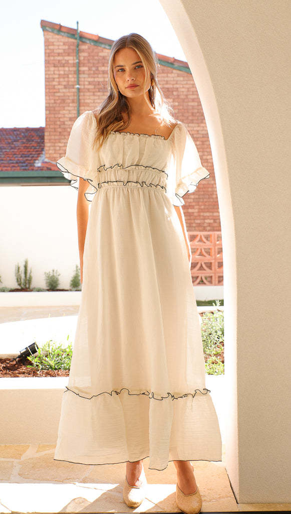 Robe maxi pour femmes avec détails en volants et taille élastique Levoire