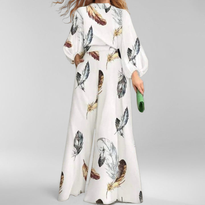 Ensemble élégant pour femme en deux pièces avec des manches en forme de ballon et un design en plumes Levoire