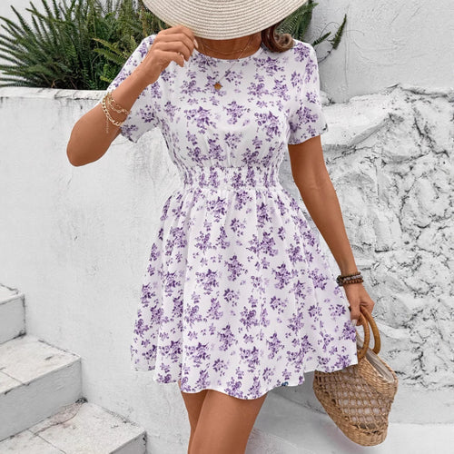 Robe d'été décontractée pour femmes avec taille élastique à cordon de serrage et motif floral Levoire