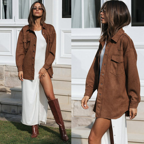 Blouse surdimensionnée pour femmes en imitation suède douce Levoire
