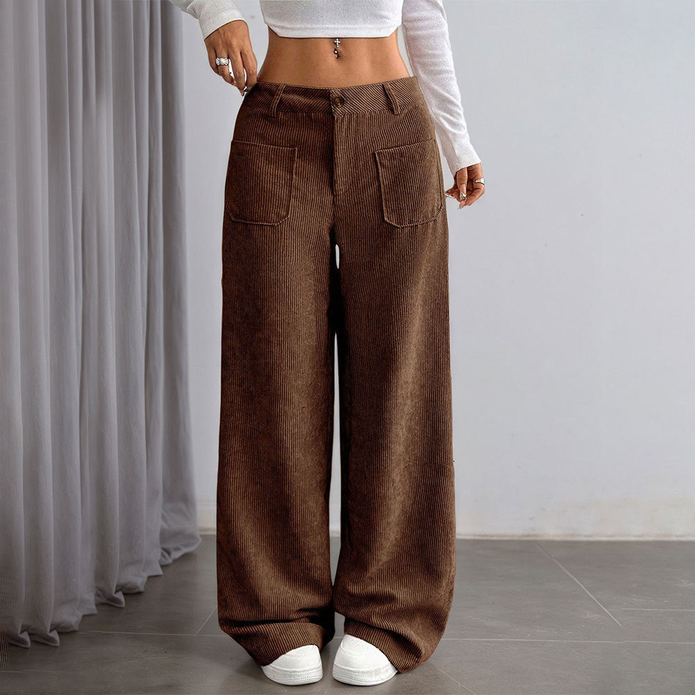 Pantalon large en velours côtelé pour femmes avec poches et taille haute Levoire