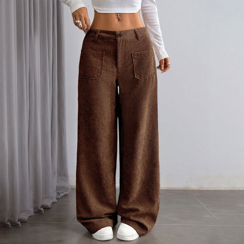 Pantalon large en velours côtelé pour femmes avec poches et taille haute Levoire