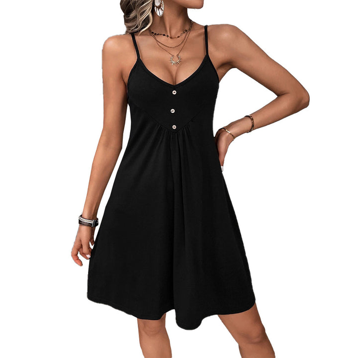 Robe d'été aérée pour femmes avec des boutons et des bretelles spaghetti Levoire