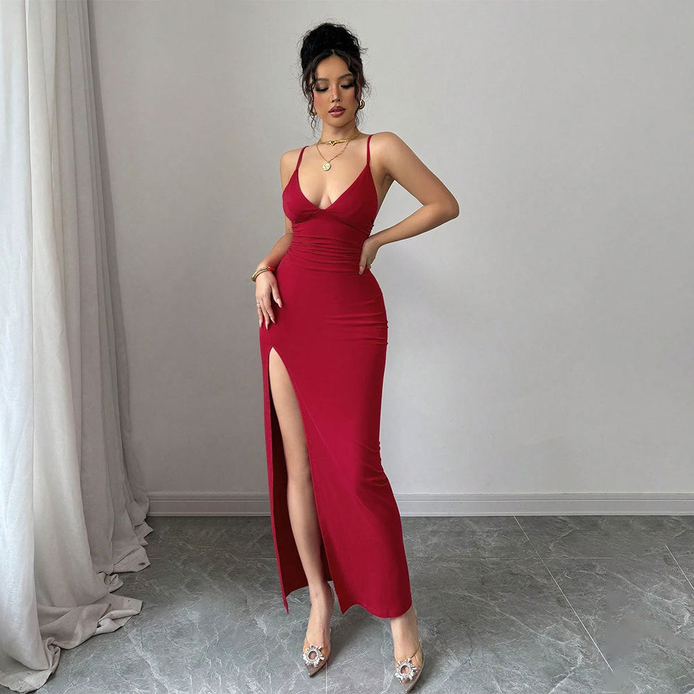 Robe maxi pour femmes avec décolleté en V profond et fente haute Levoire