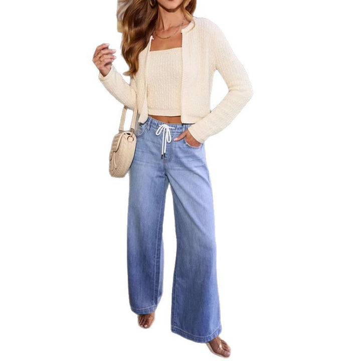 Jeans femmes à coupe large avec taille ajustable et effets de délavage moderne Levoire