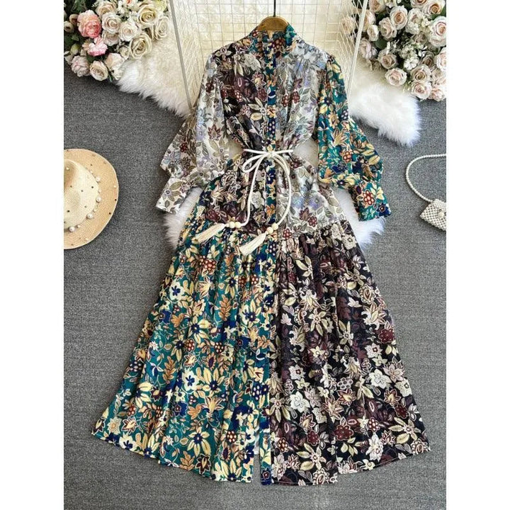 Levoire | Robe trapèze pour femmes avec imprimé Vert foncé