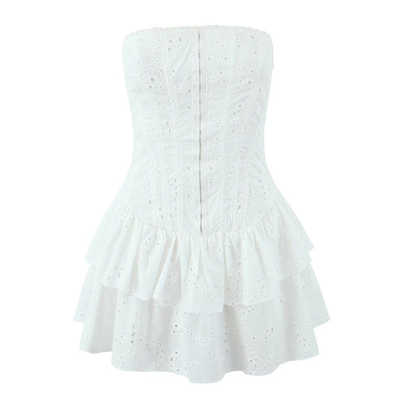 Levoire | Robe Minimale Sans Bretelles Étirée au Dos Brodée Blanc