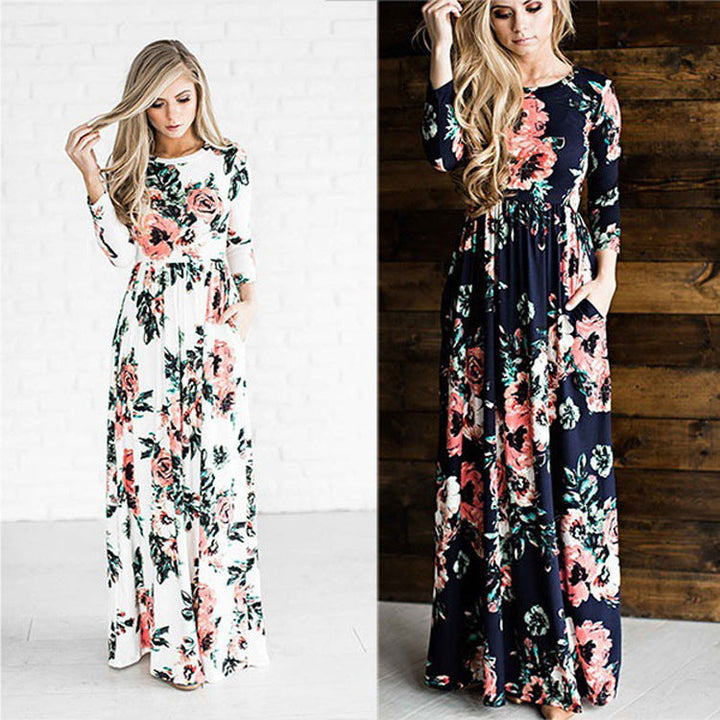 Levoire | Robe à fleurs Robe longue Robe à fleurs Jupe large Robe
