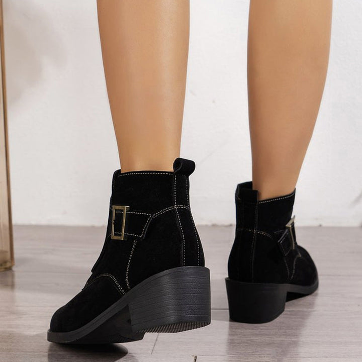 Levoire | Élégant Bottes Chunky À Talon Et À Boucle En Vin Pour Femmes