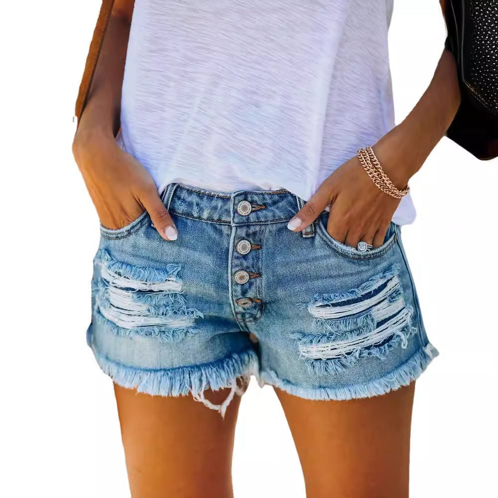 Shorts en Jean Femme avec Ourlet Effiloché et Look Délavé Décontracté Levoire
