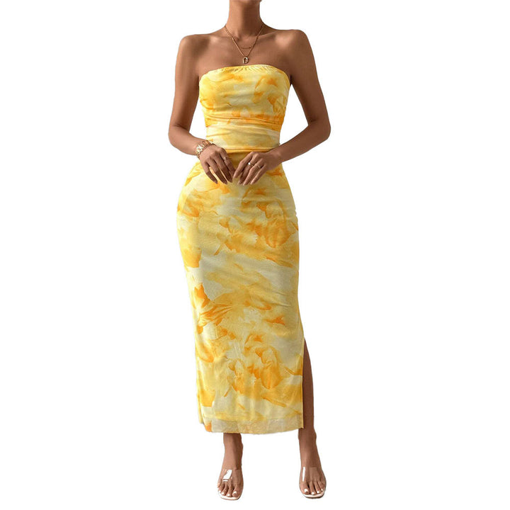 Robe maxi à manches longues pour femmes avec encolure bandeau et fente haute Levoire