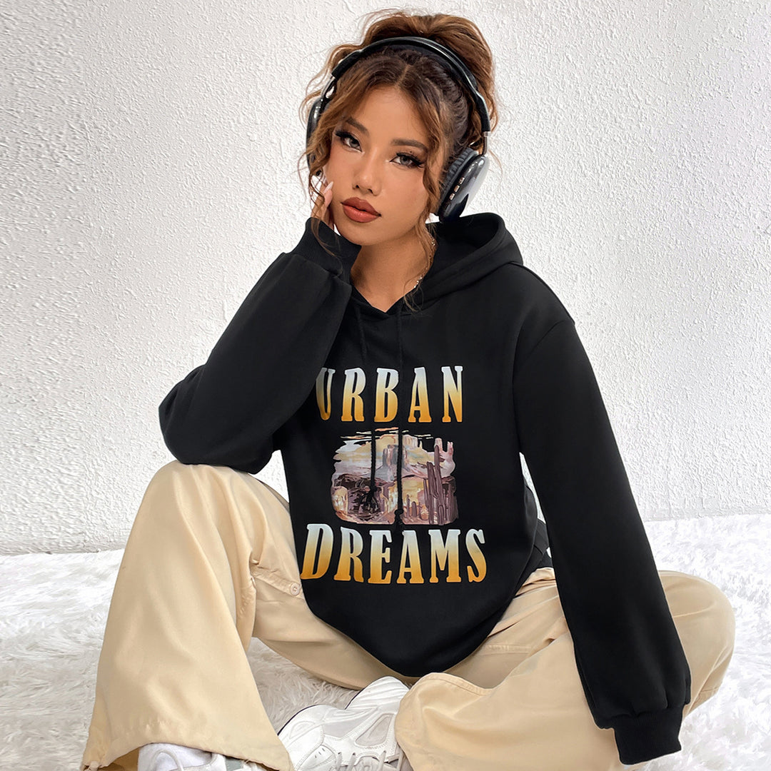 Hoodie surdimensionné pour femmes avec imprimé urbain et capuche Levoire