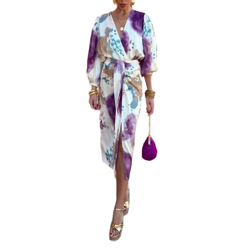 Robe élégante évasée pour femmes avec motif floral et manches larges Levoire