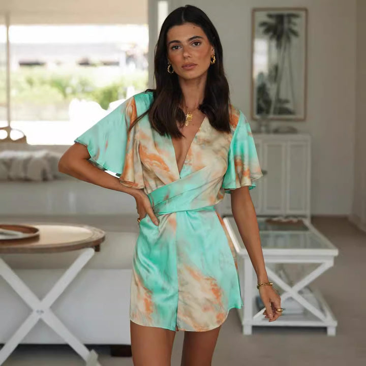 Combinaison wrap pour femme avec des manches volumineuses et un décolleté en V profond Levoire