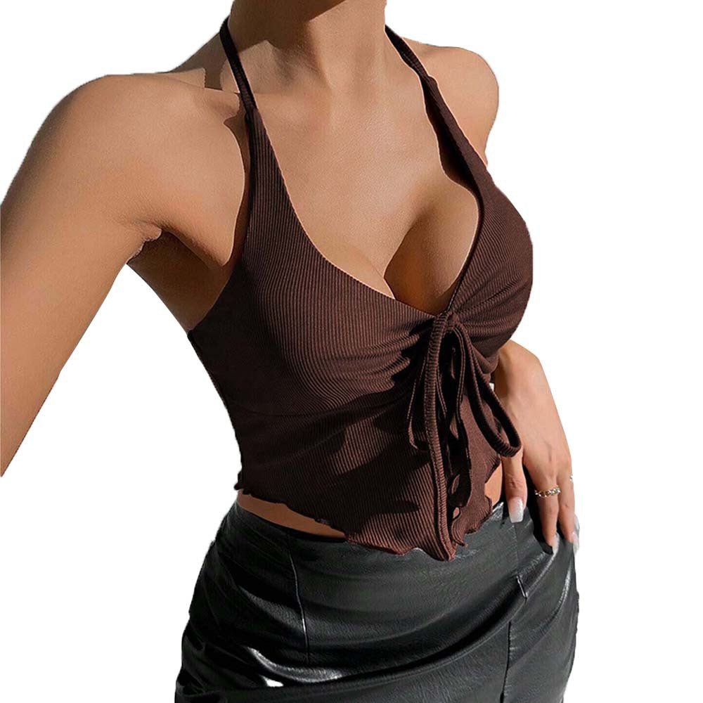 T-shirt court ludique pour femmes avec fronces et lien Levoire