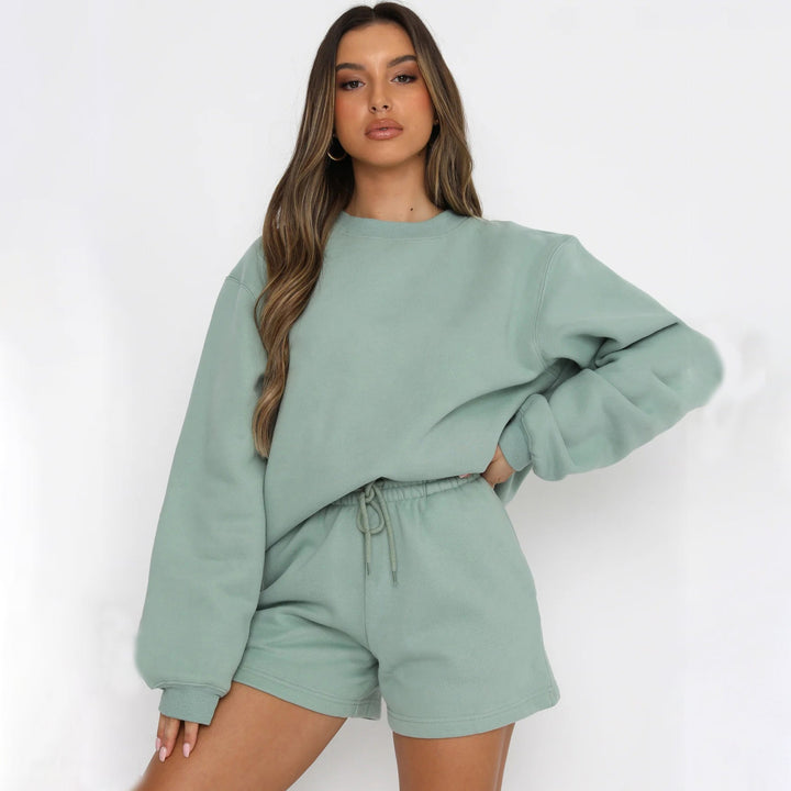 Levoire | Ensemble de sweat à col rond polyvalent et shorts Vert