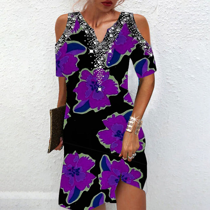 Levoire | Robe Mini Off-Shoulder à col V imprimée élégante Violet